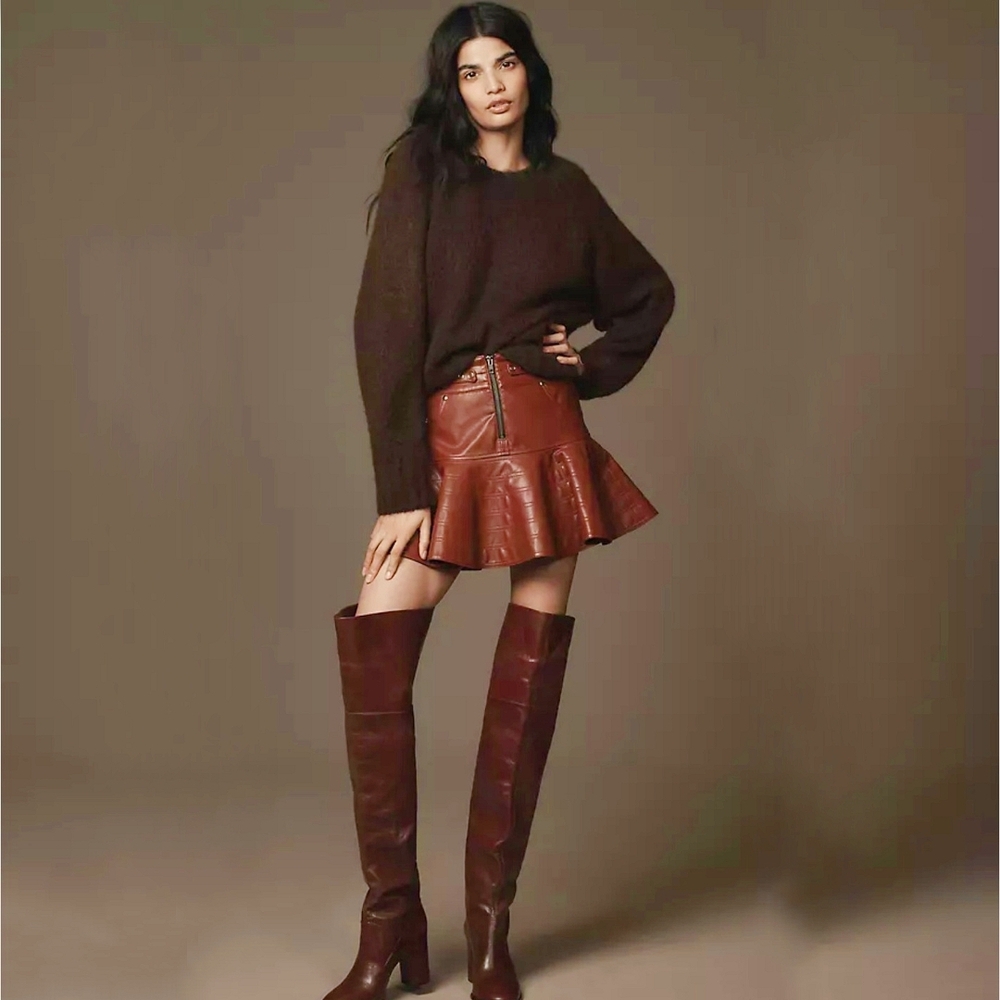 Anthropologie Pilcro Fit-and-Flare Faux-Leather Mini Skirt